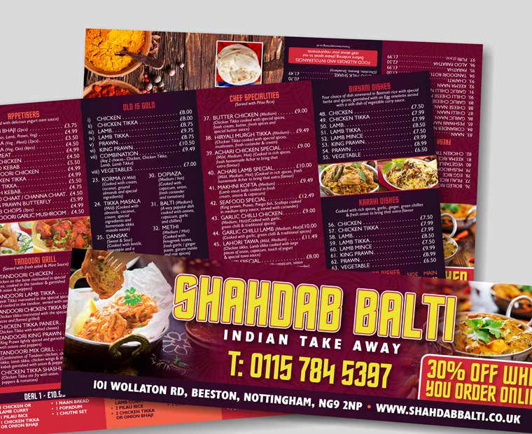 Picture of a A3 Menu Printing Landscape Short Fold from Low Cost Menus.