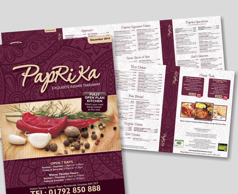 Picture of a A5 Menu Printing Mini Fold from Low Cost Menus.