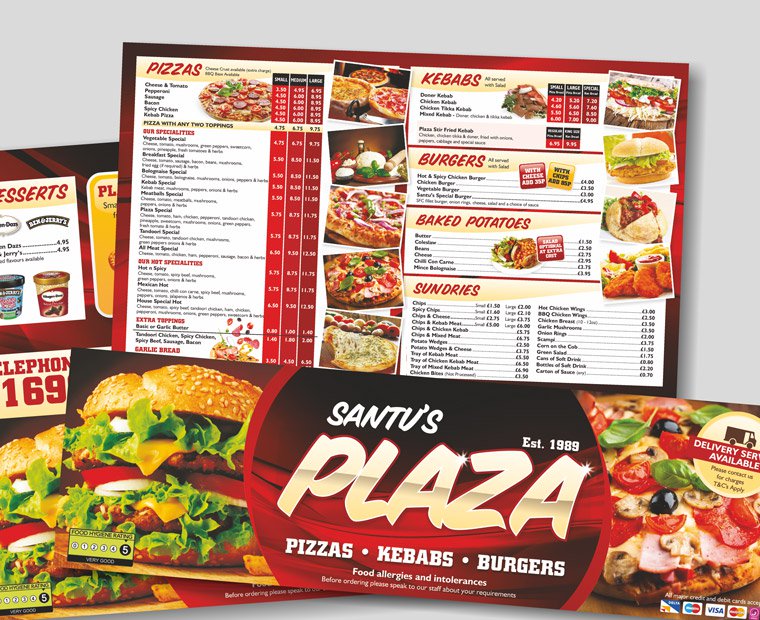 Picture of a B4 Menu Printing Landscape Short Fold from Low Cost Menus.